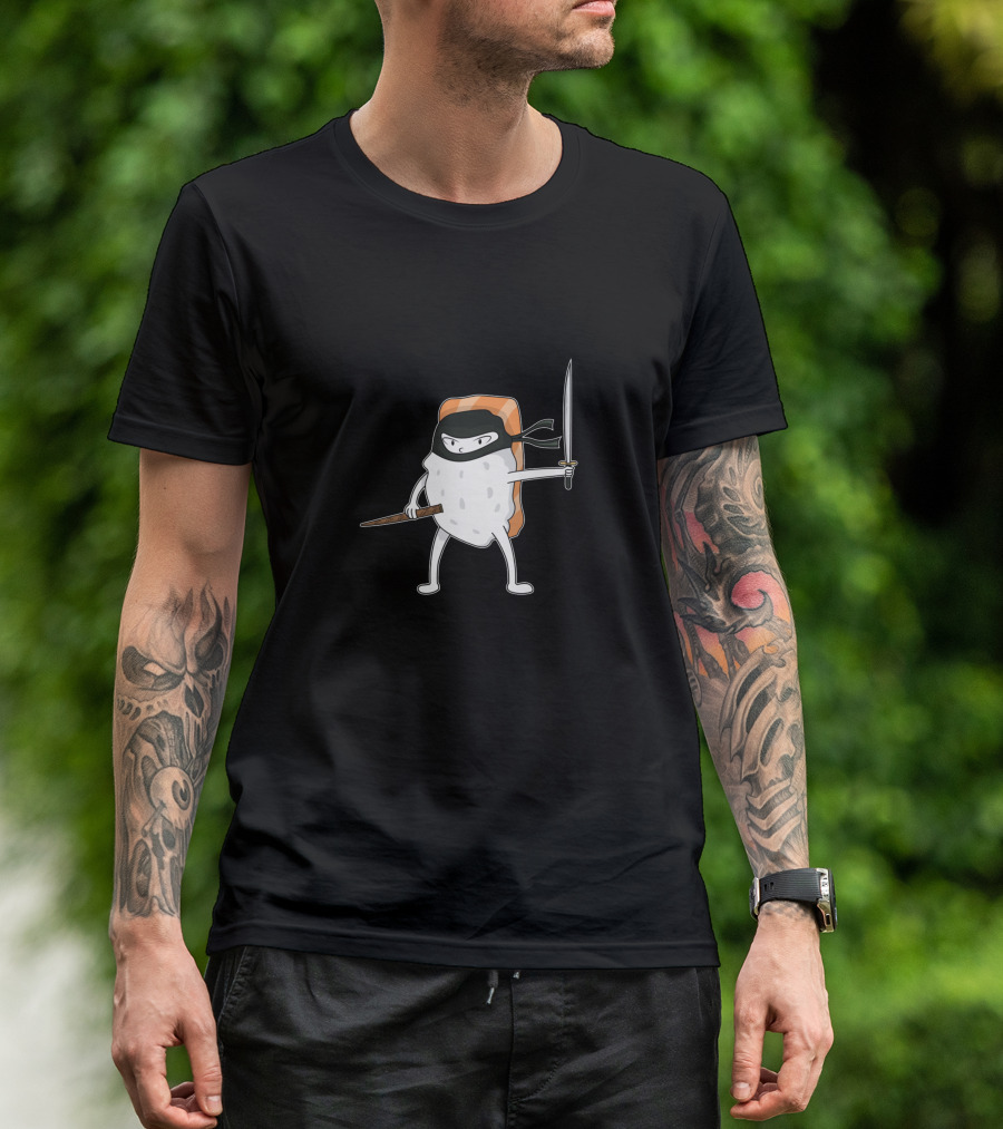 Salmon Sushi Ninja With Katana And Chopstick Warrior T-Shirt