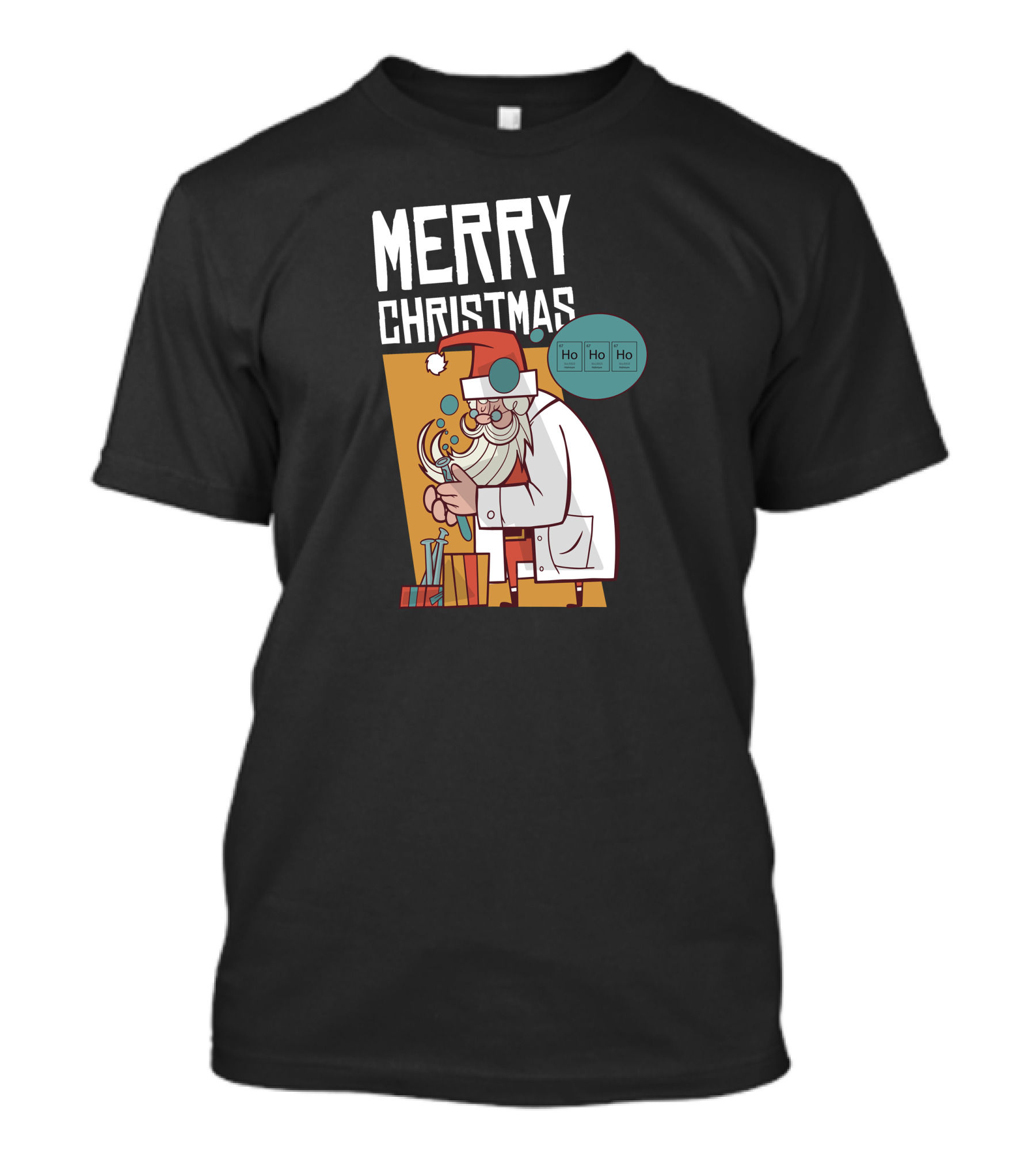 Merry Christmas Santa Scientist With Beaker And Ho Ho Ho Elements T-Shirt