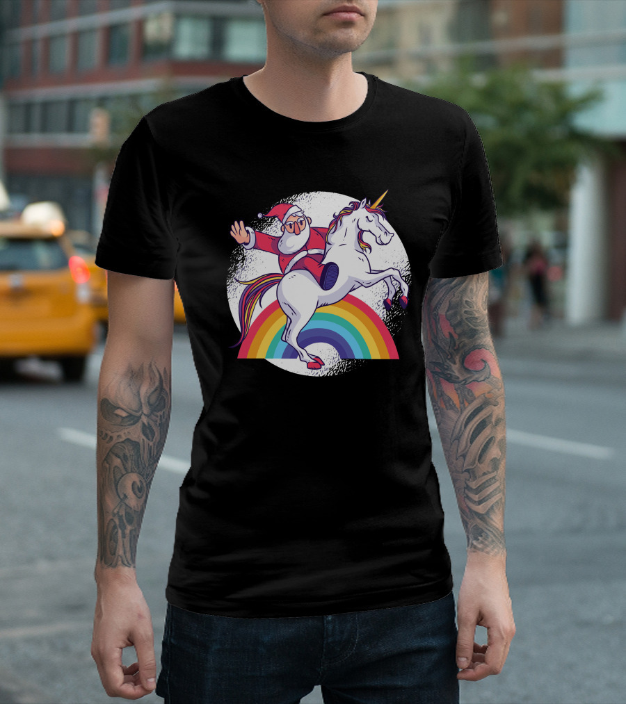 Santa Unicorn Rainbow Ride T-Shirt