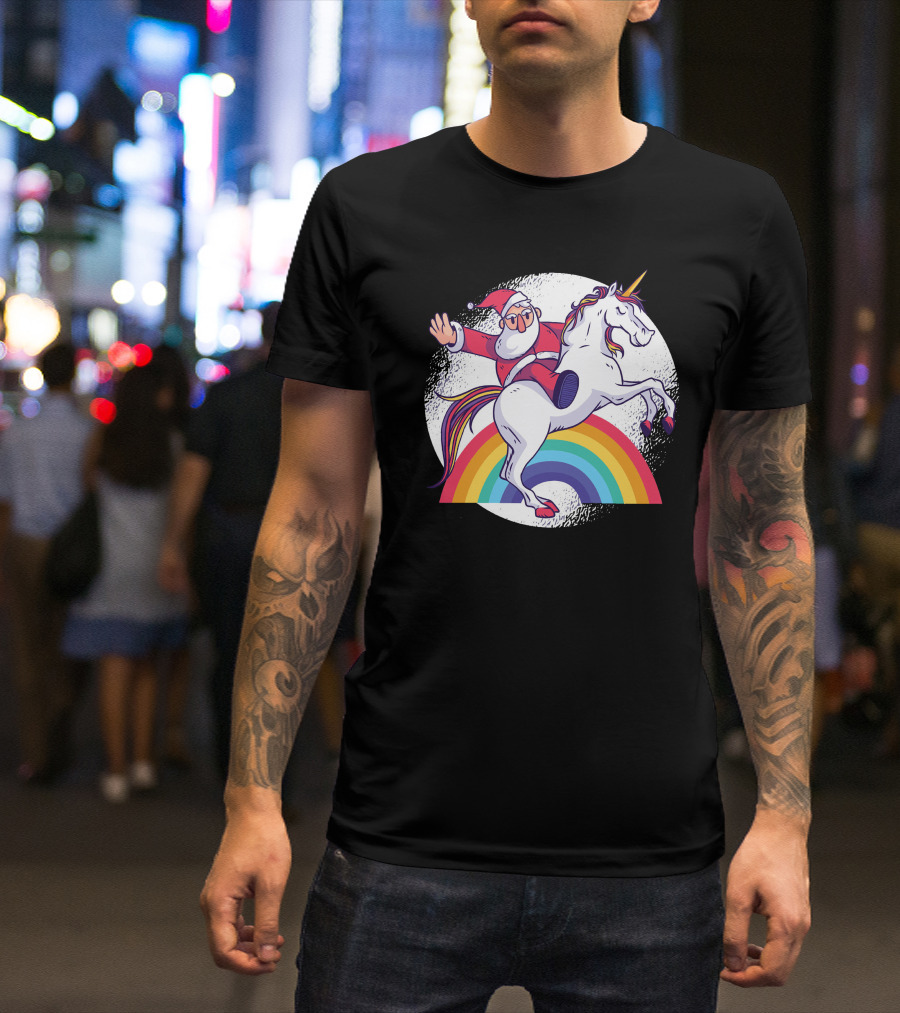 Santa Unicorn Rainbow Ride T-Shirt