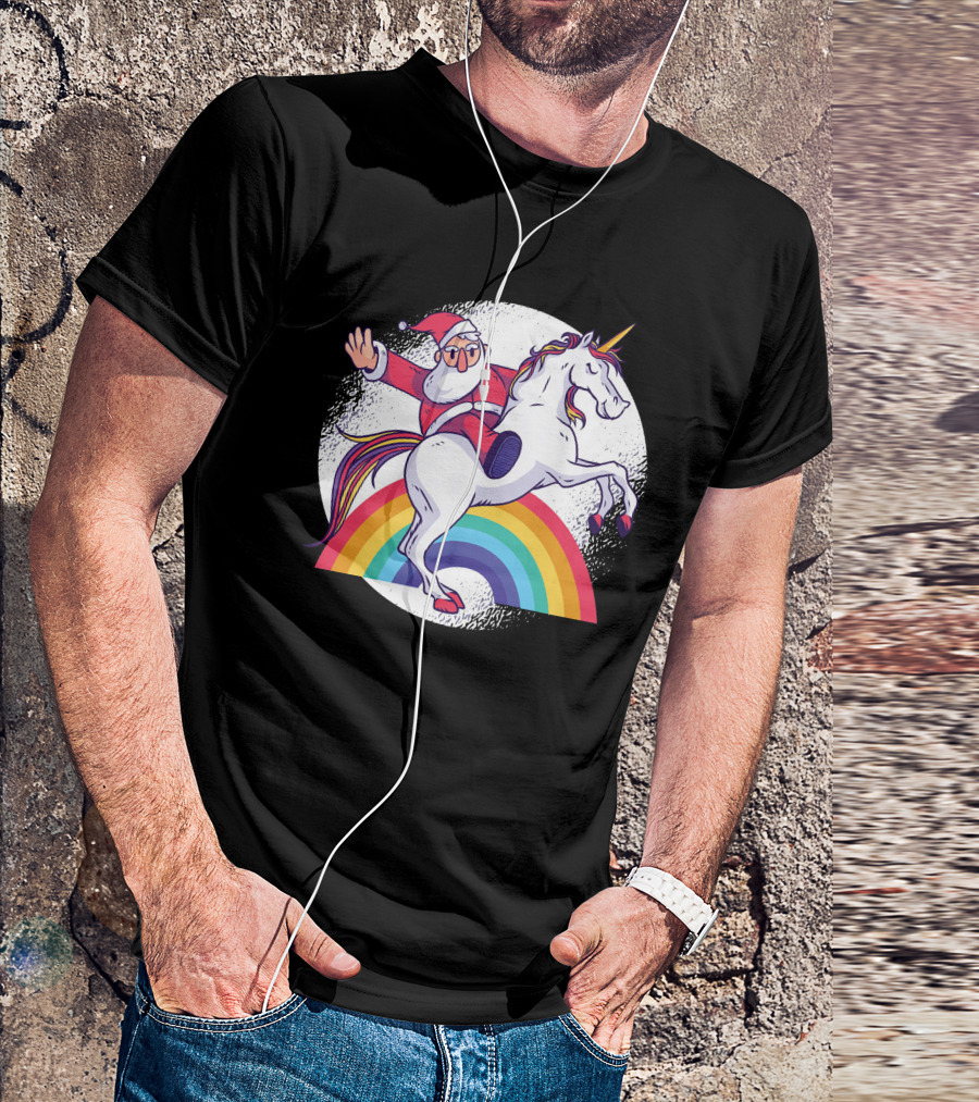 Santa Unicorn Rainbow Ride T-Shirt