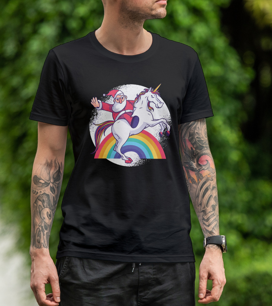 Santa Unicorn Rainbow Ride T-Shirt