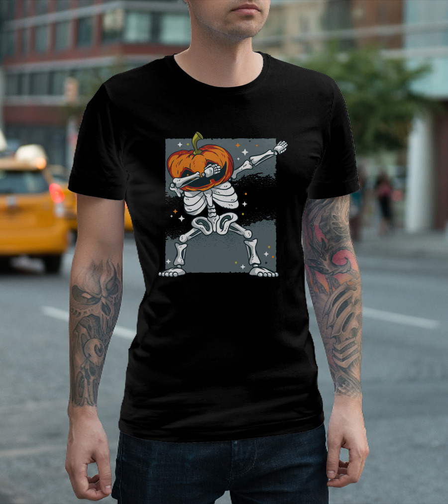 Skeleton Dab Pumpkin Head Halloween Dance T-Shirt
