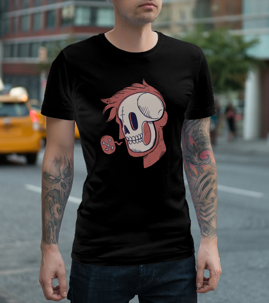 Skull Head Profile with Bone Speech Bubble T-Shirt