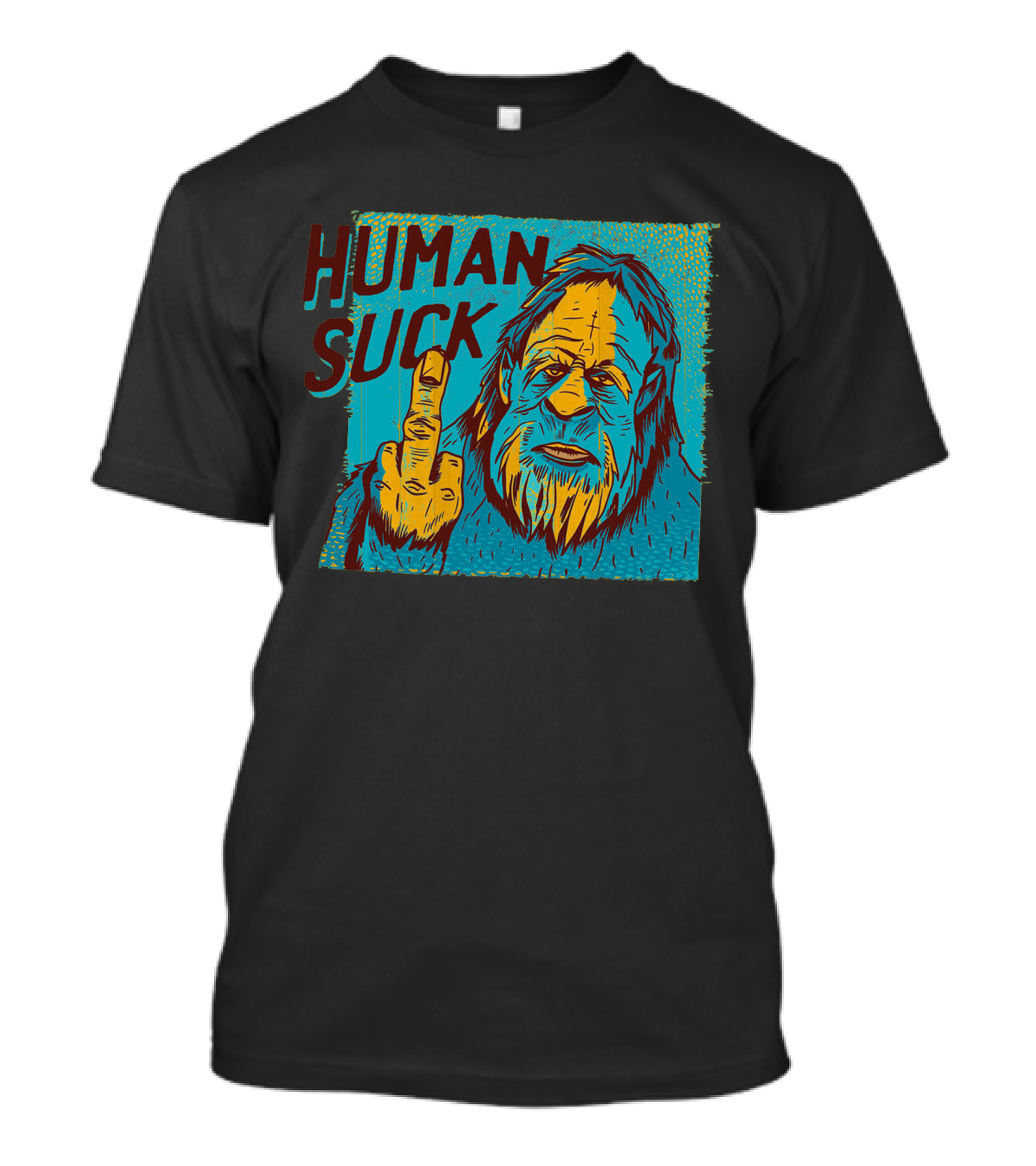 Bigfoot Human Suck Middle Finger Gesture T-Shirt