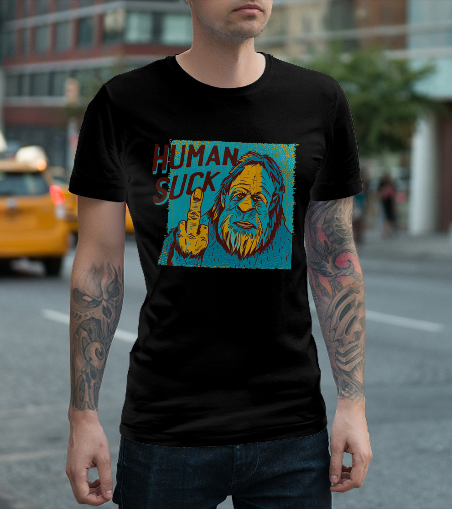 Bigfoot Human Suck Middle Finger Gesture T-Shirt