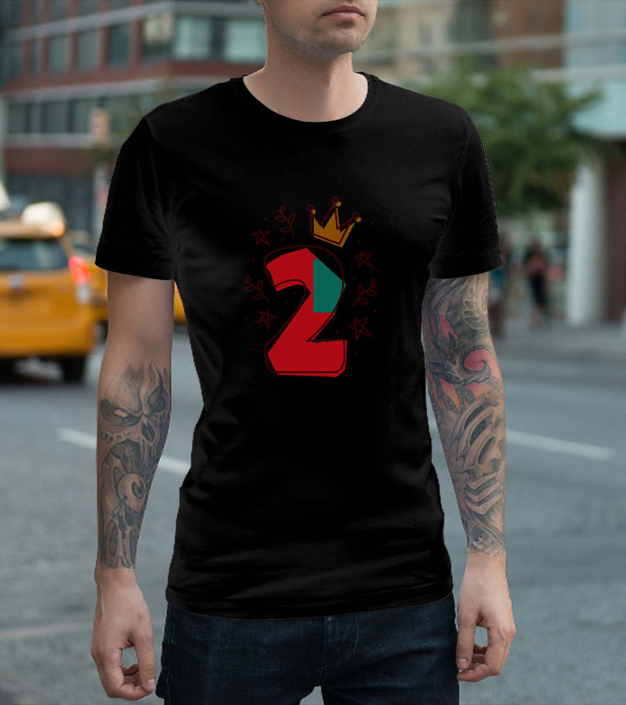 Birthday Number Two With Crown Stars And Leaves Decor T-Shirt