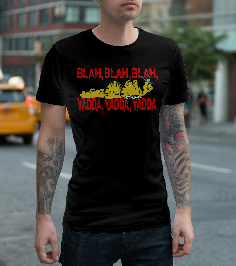 Blah Blah Blah Yadda Yadda Yadda with Comic Character Holding Flying Disc T-Shirt