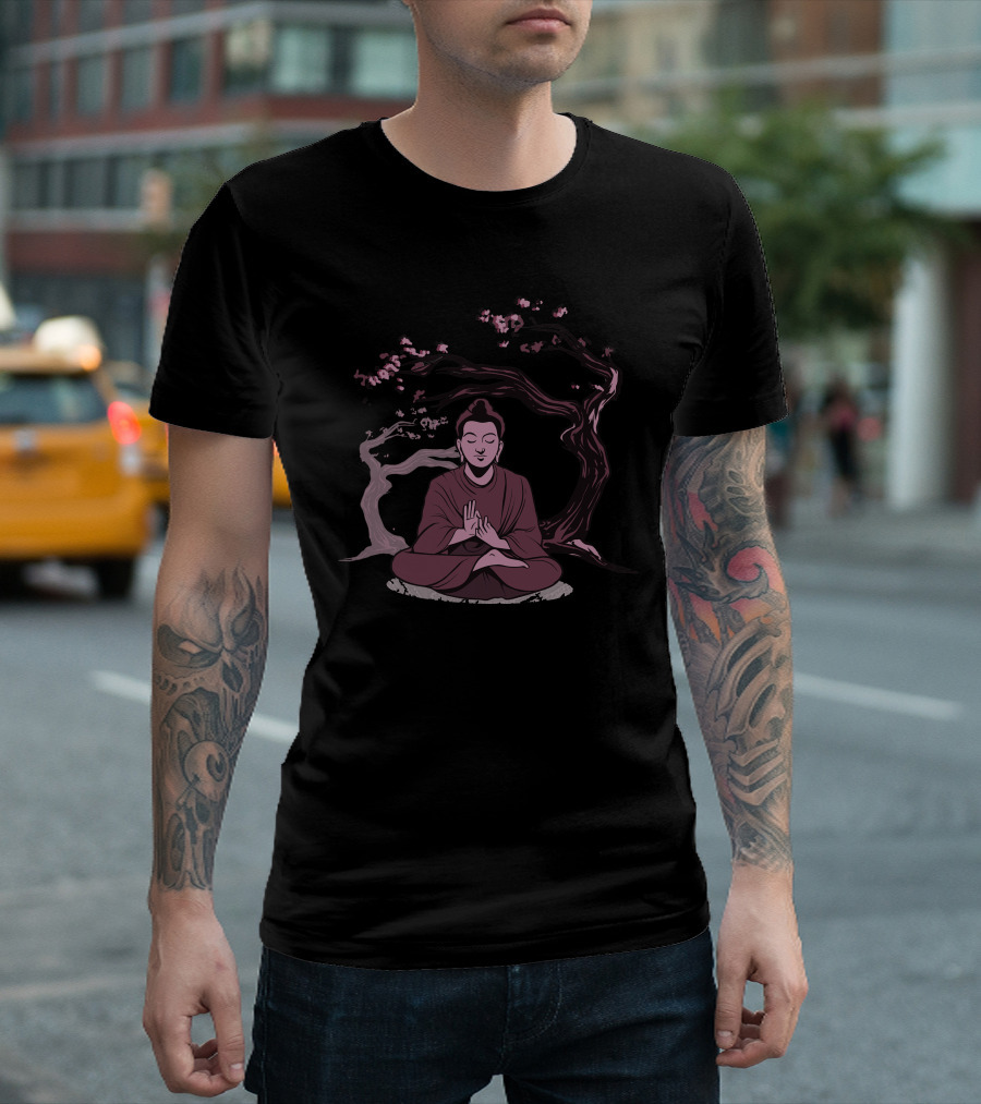Buddha Meditation Under Sakura Blossoms T-Shirt