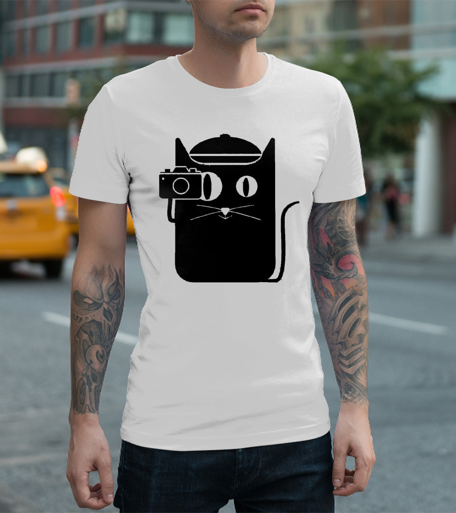 Cat Holding Camera With Beret T-Shirt