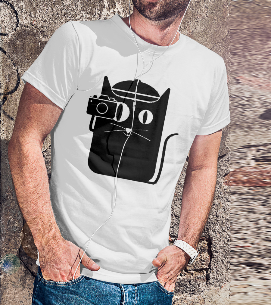 Cat Holding Camera With Beret T-Shirt
