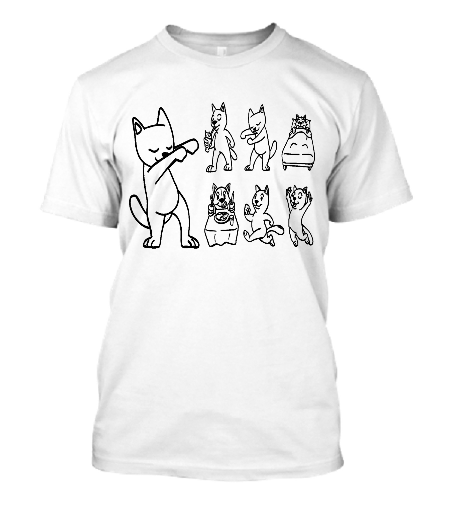 Cat Dabbing Eating Sleeping Dancing Playfully Illustrative Doodles T-Shirt