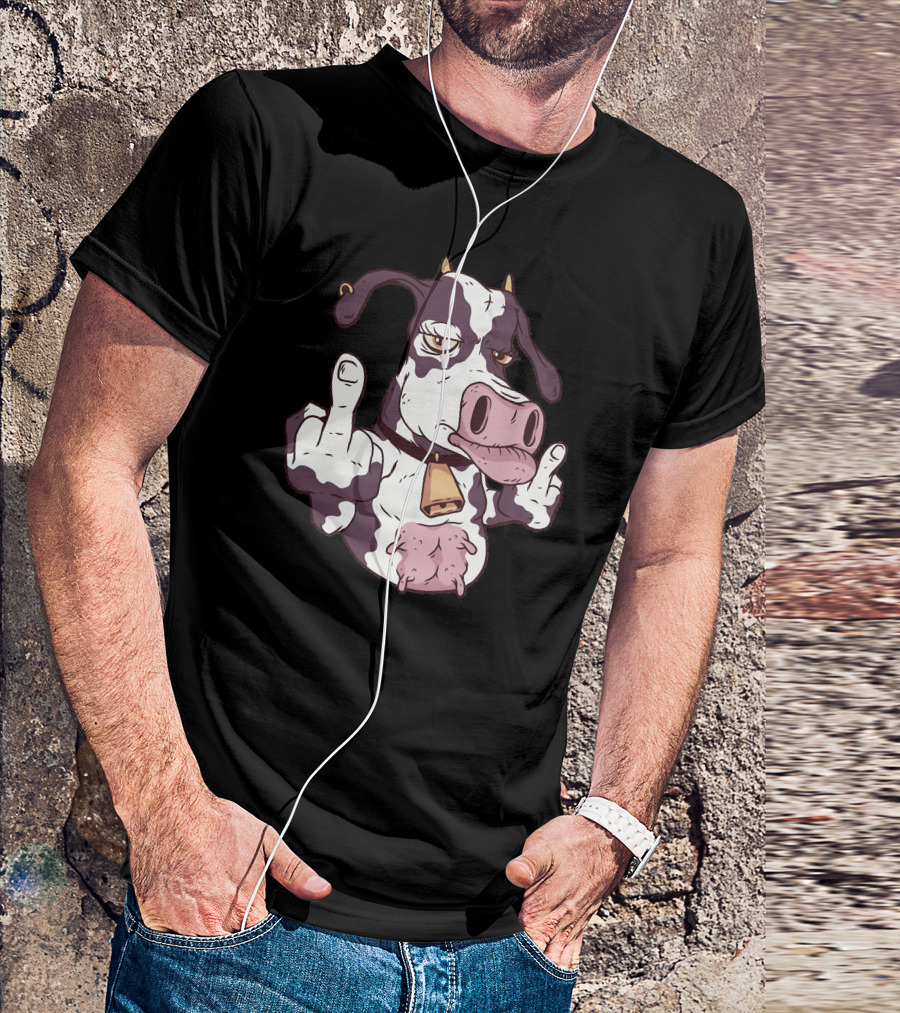 Cool Cow Attitude Middle Finger Gesture T-Shirt