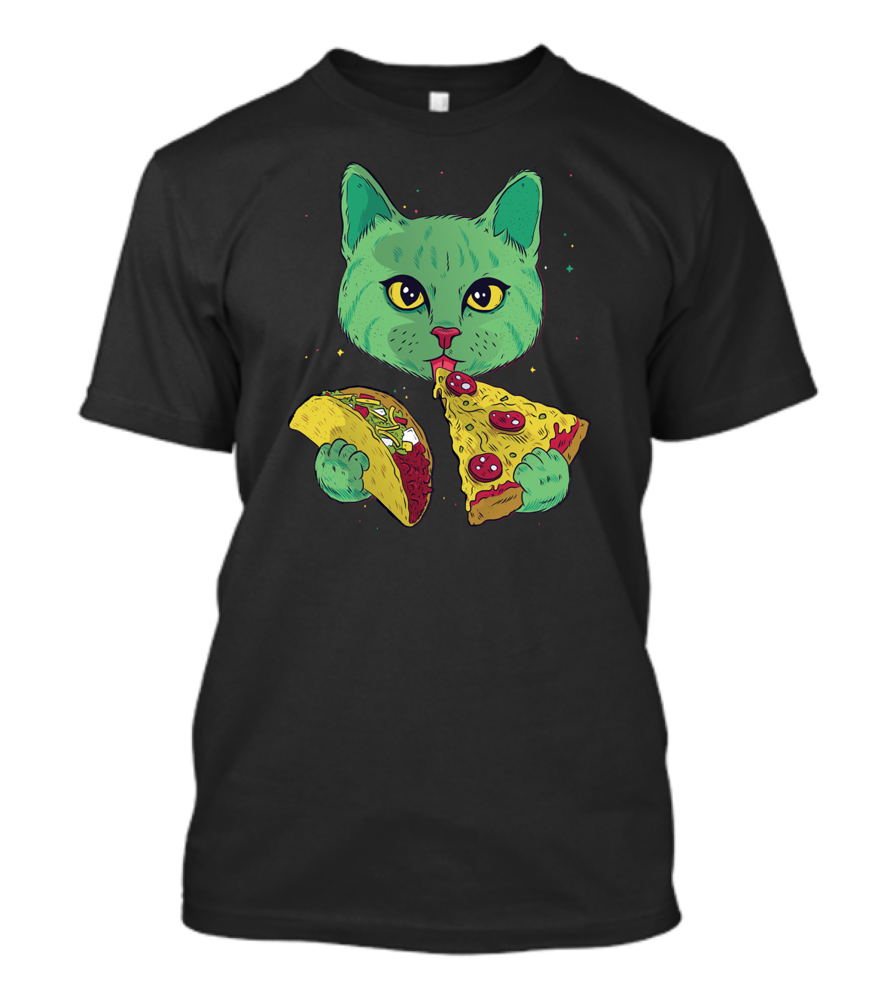 Cosmic Cat Pizza And Taco Delight T-Shirt
