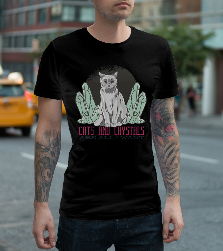 Cats and Crystals Are All I Want Crystal Cat T-Shirt