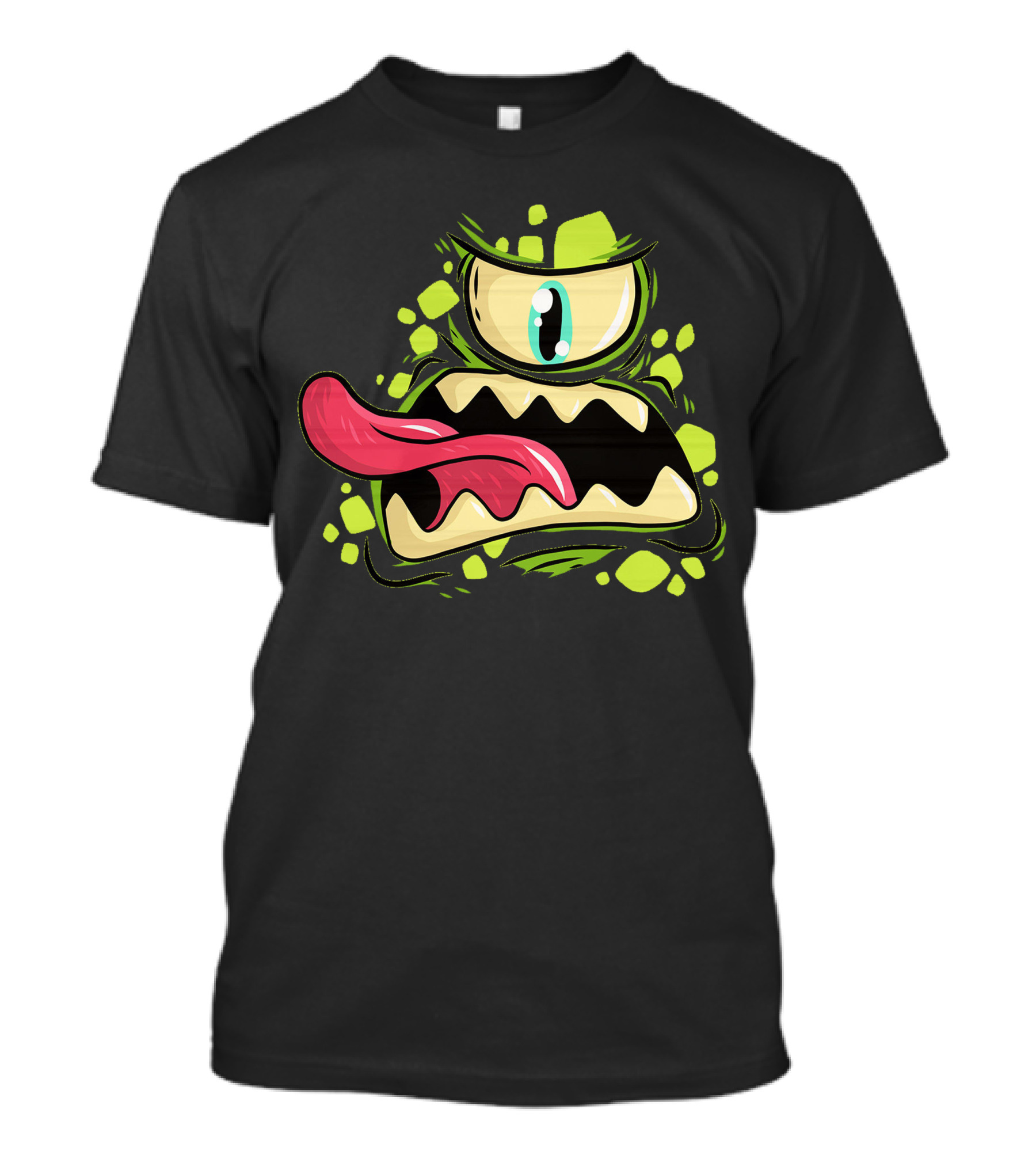 Cyclops Monster Cartoon Face With Green Eyeball And Red Tongue T-Shirt