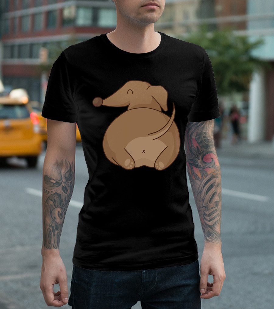 Dachshund Butt Cute Cartoony Doggy Backside With Wagging Tail T-Shirt