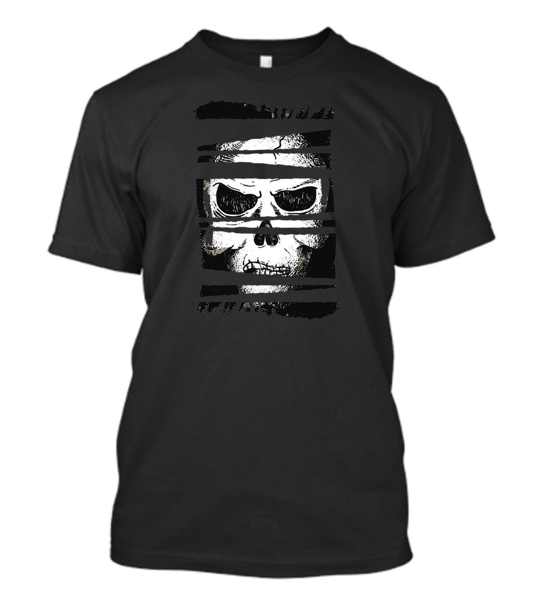 Dark Skull Cracked Face Stripes Grim Expression T-Shirt