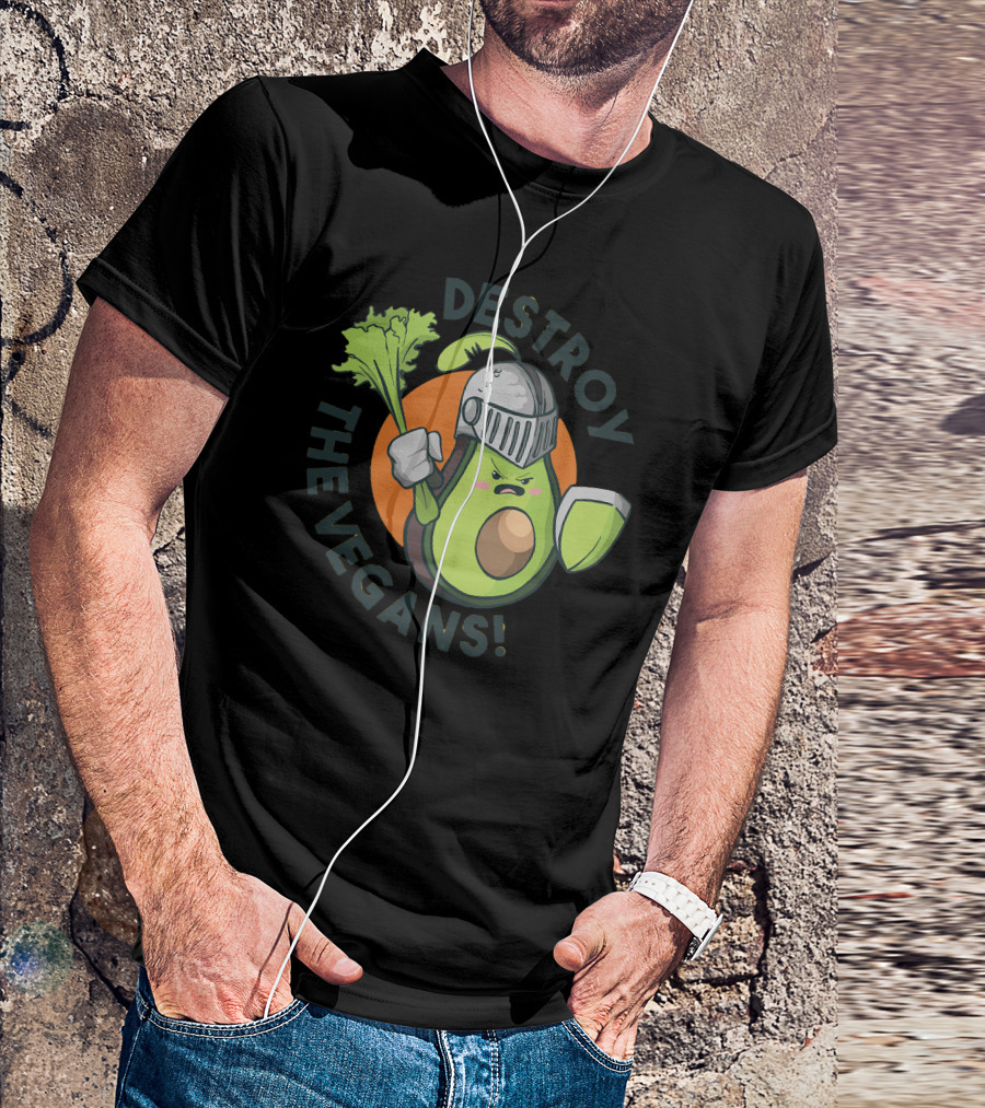 Destroy The Vegans Avocado Knight With Lettuce Shield T-Shirt