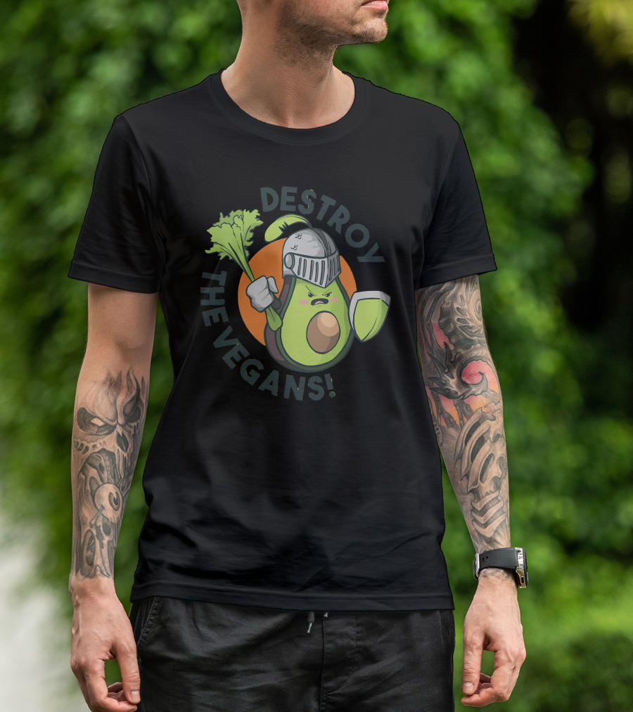 Destroy The Vegans Avocado Knight With Lettuce Shield T-Shirt
