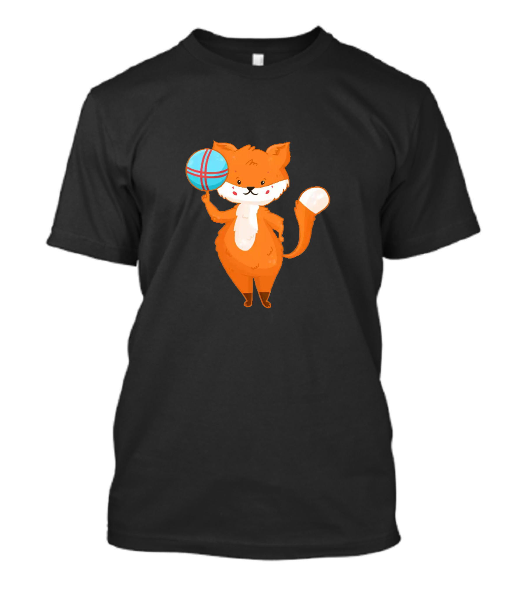 Funny And Cute Cartoon Fox With Basketball T-Shirt