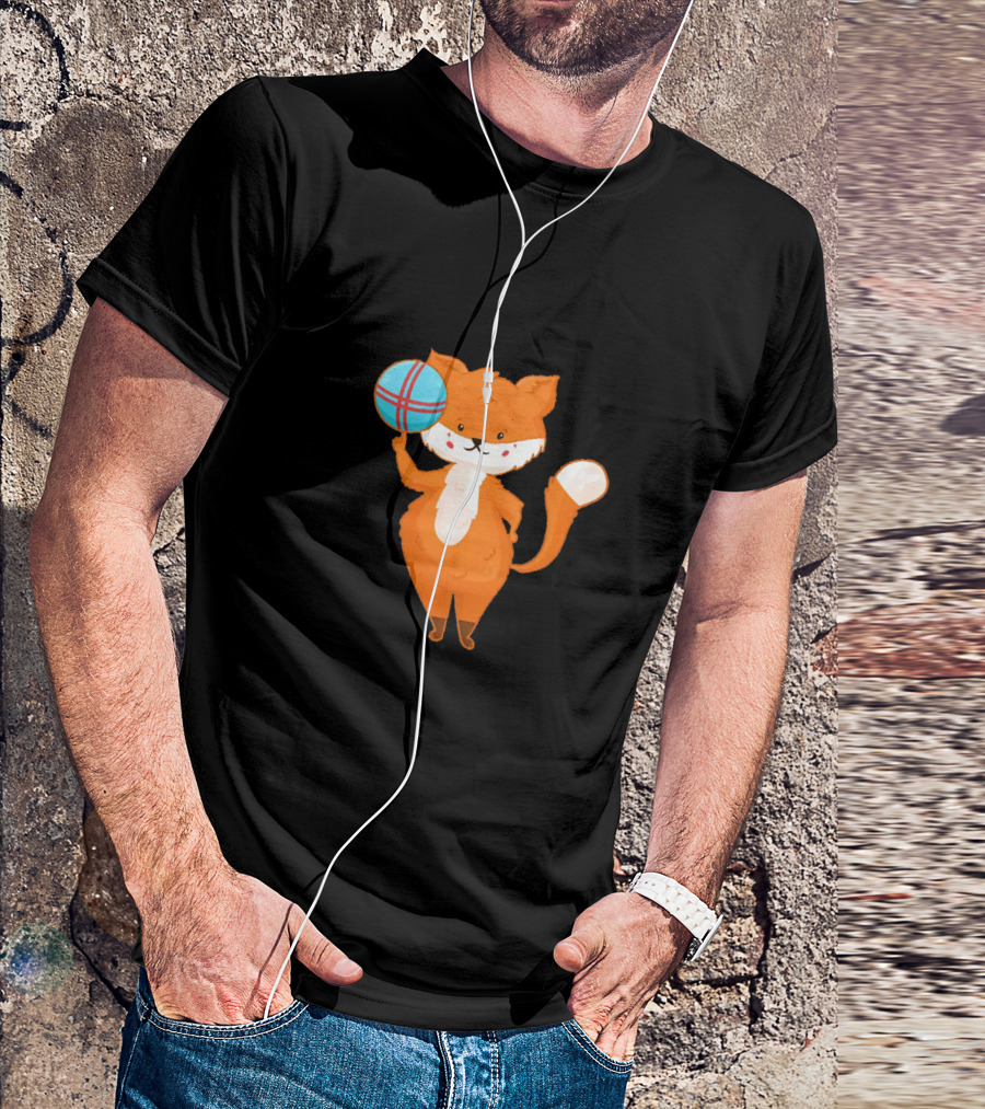 Funny And Cute Cartoon Fox With Basketball T-Shirt