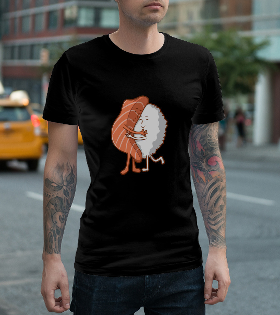 Funny Sushi Salmon Vinegar Rice Hugging Friends T-Shirt