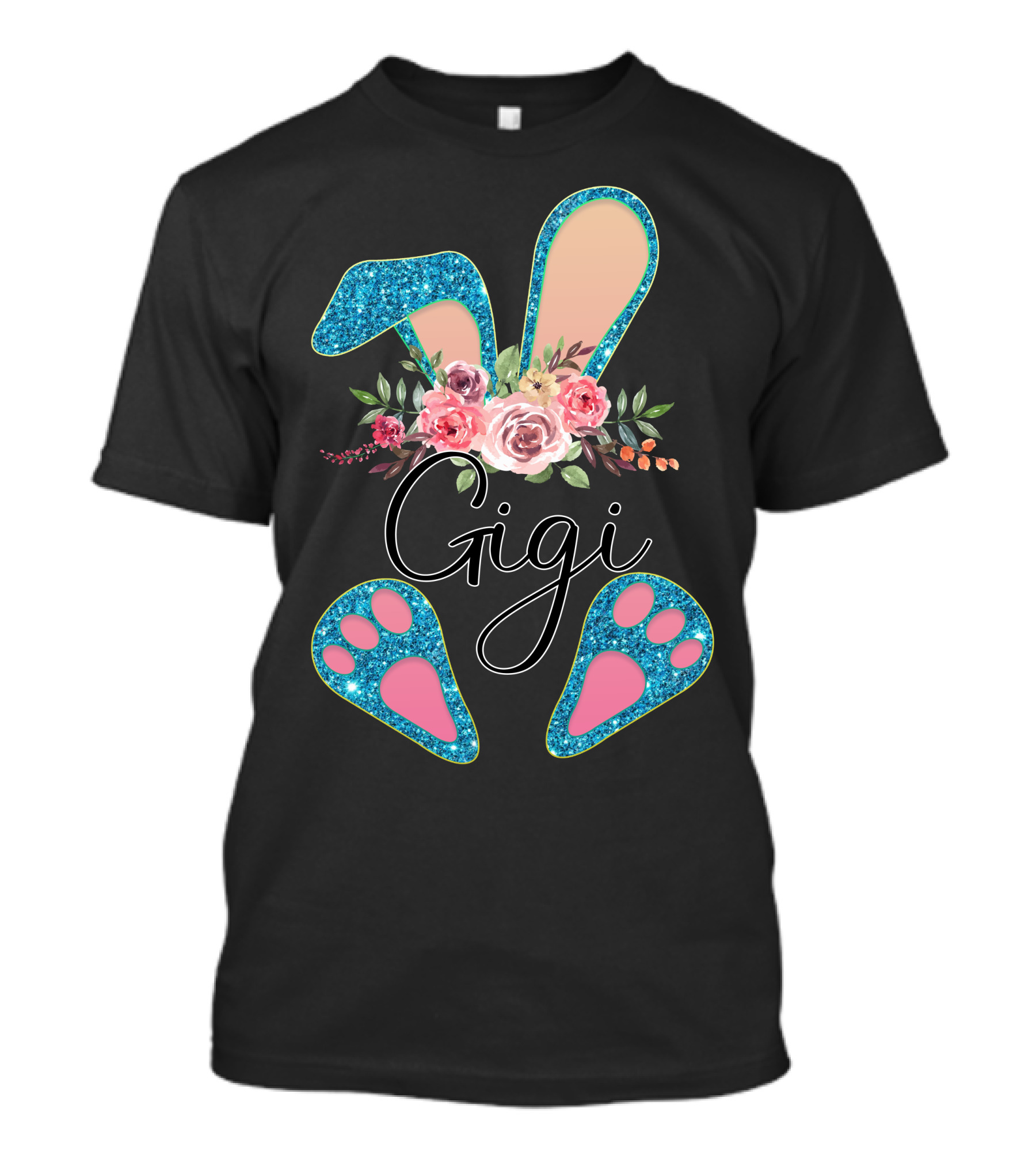 Gigi Bunny Floral Glitter Ears And Paws T-Shirt