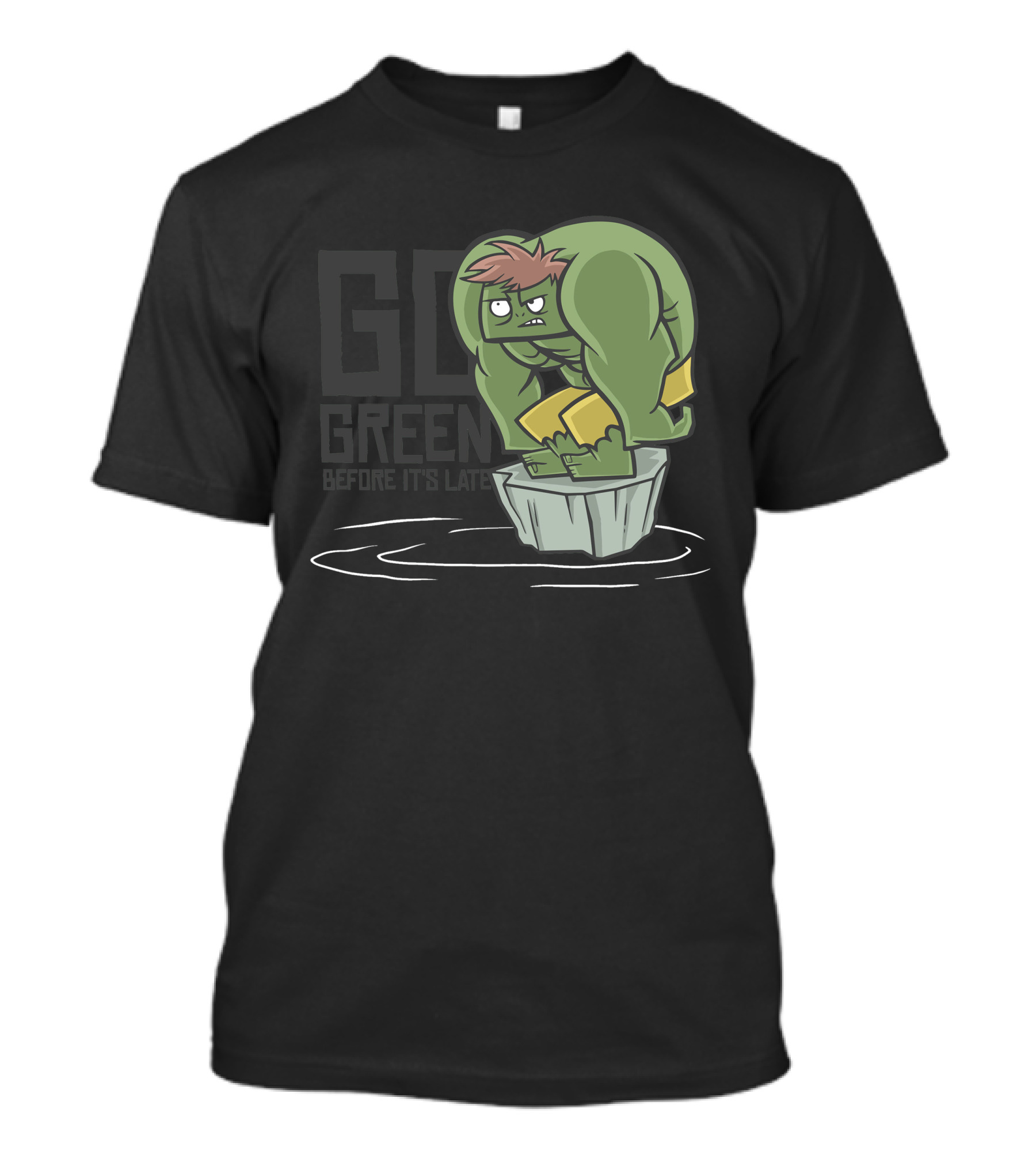 GO GREEN BEFORE IT'S LATE Hulk Parody Cartoon Climate Change Awareness T-Shirt