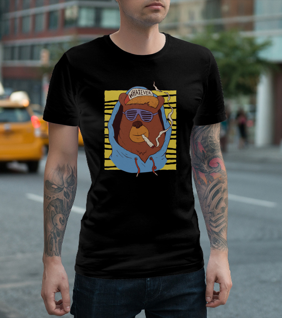 Whatever Hip Hop Bear Smoking with Hoodie and Shades T-Shirt
