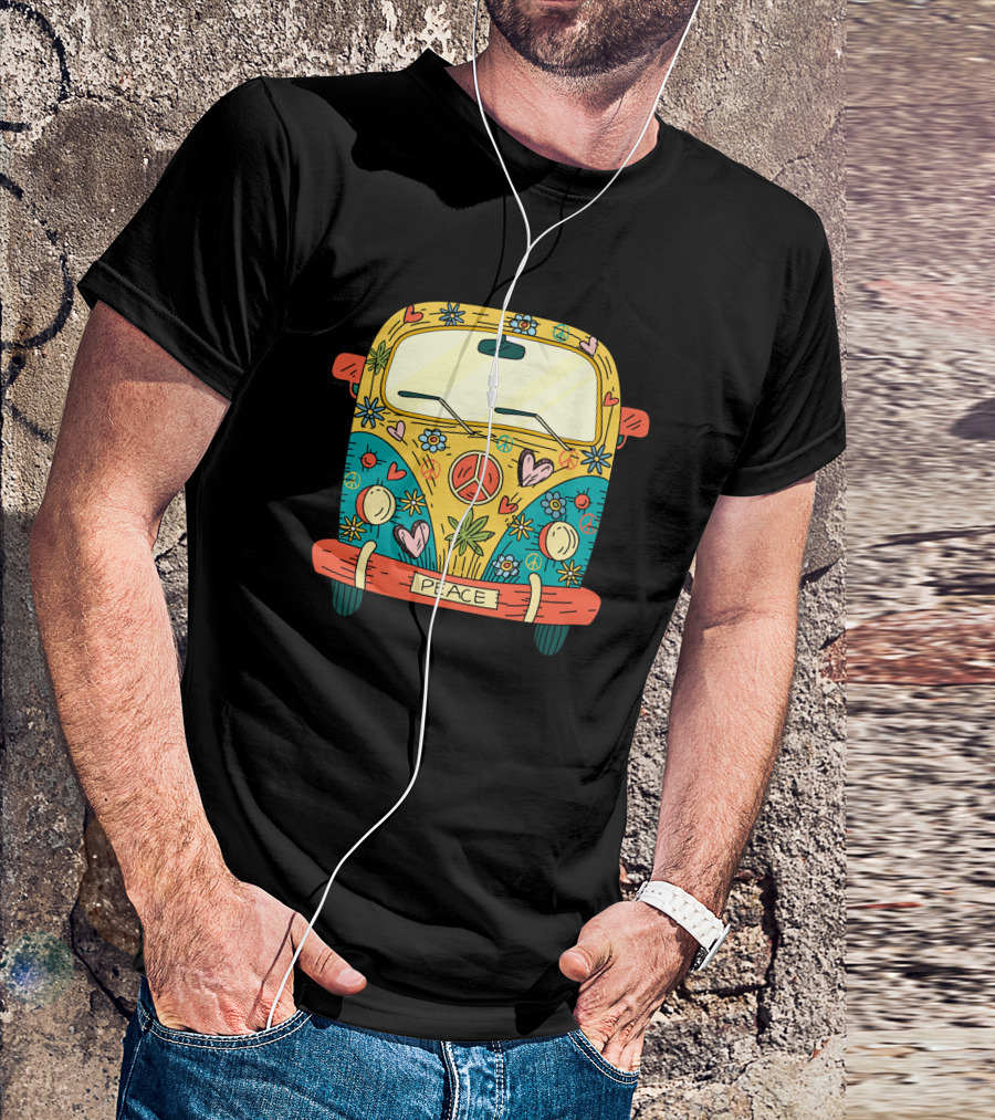 Peace Flower Power Hippie Van With Hearts And Symbols T-Shirt
