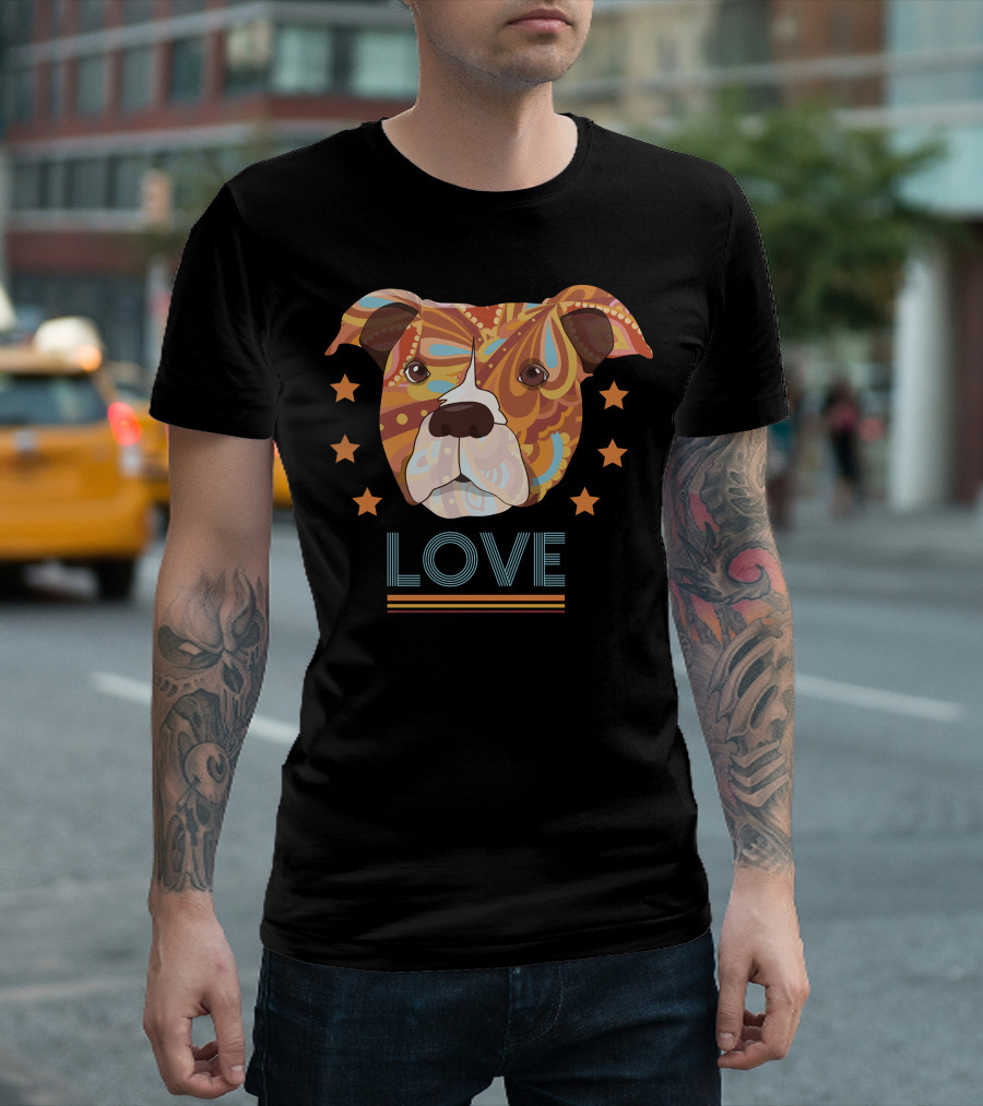 Love Bull Terrier Head Stars T-Shirt