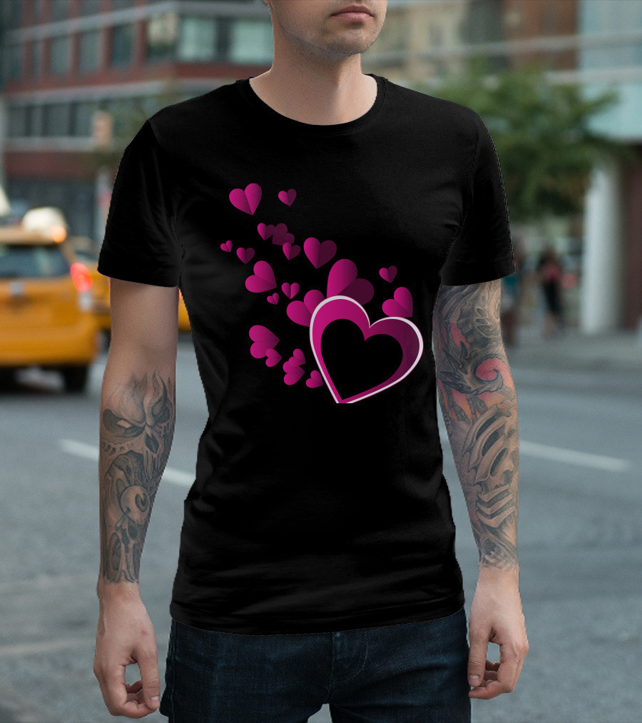 Love Hearts Cascade Pink Valentines T-Shirt