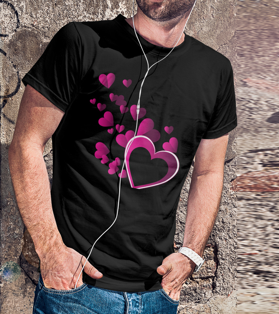 Love Hearts Cascade Pink Valentines T-Shirt