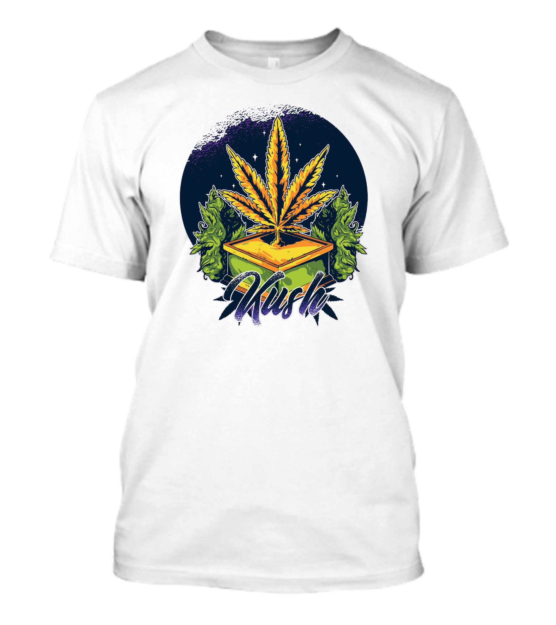 Kush Cannabis Leaf With Stars And Green Buds T-Shirt