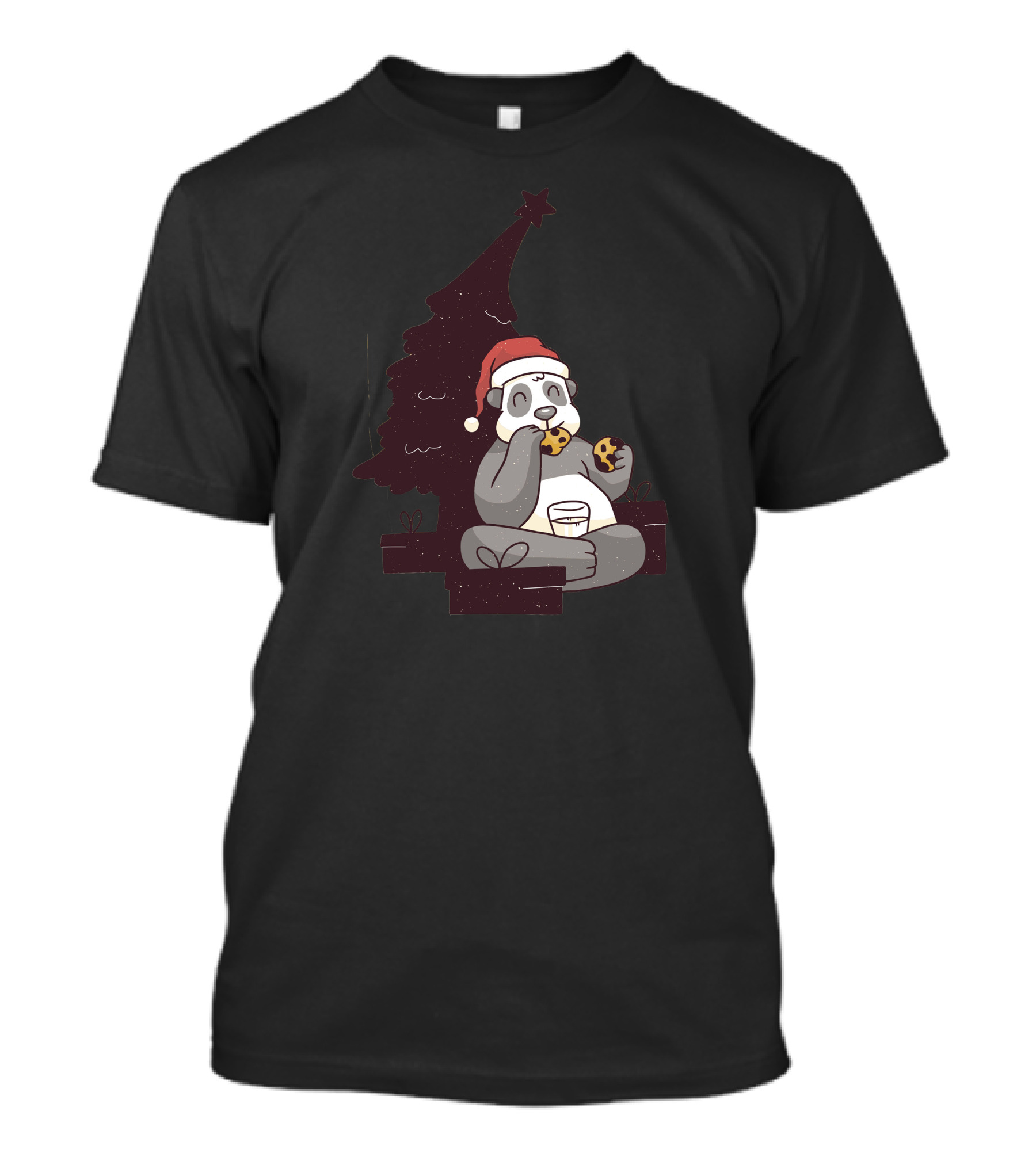 Panda Christmas Tree Santa Hat Cookies Milk T-Shirt