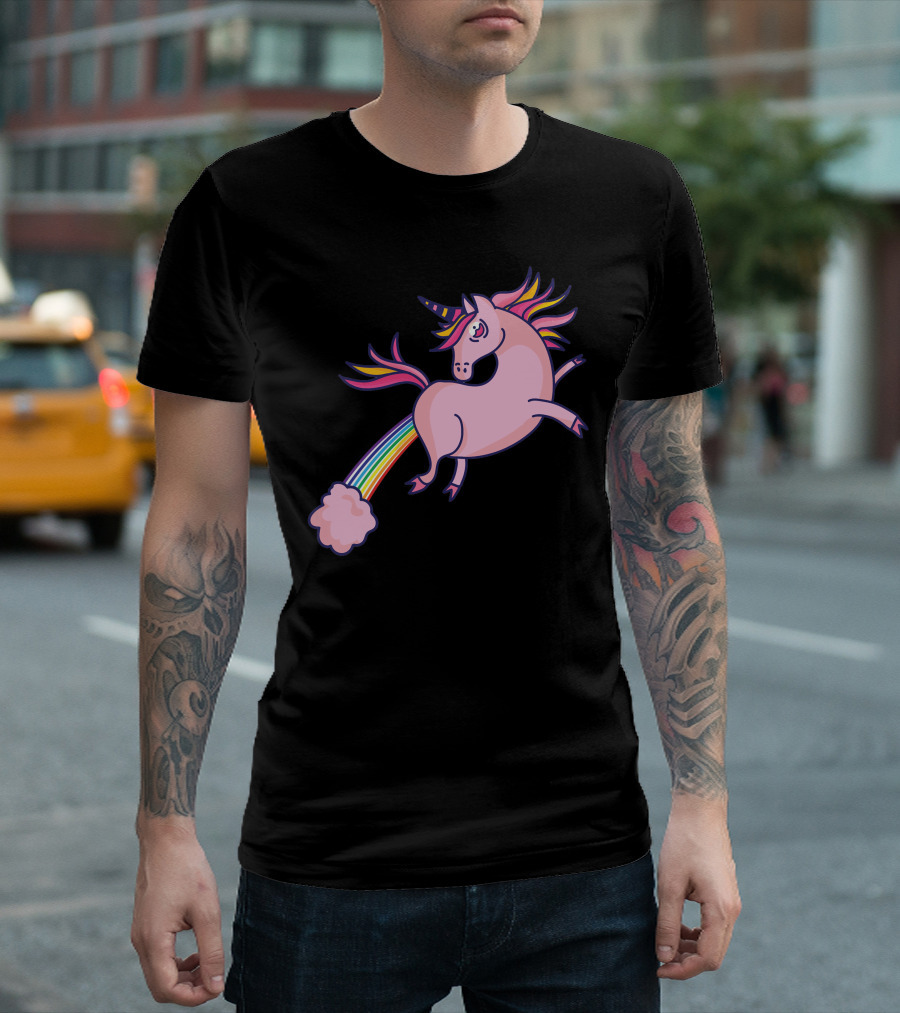 Pink Unicorn With Rainbow Trail T-Shirt