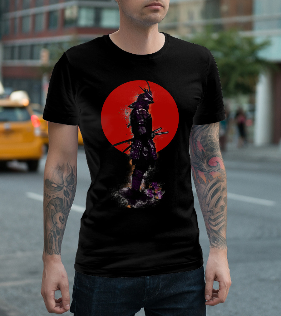 Samurai Warrior In Front Of Red Sun Circle T-Shirt