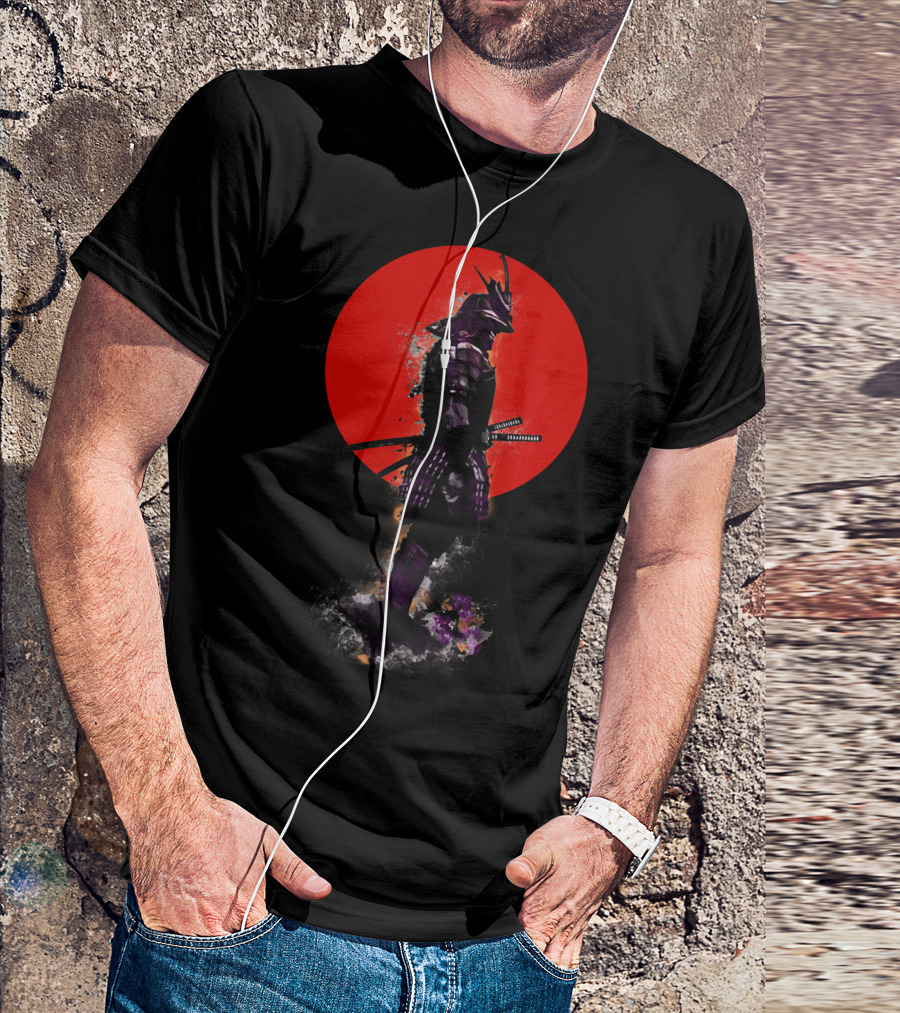Samurai Warrior In Front Of Red Sun Circle T-Shirt