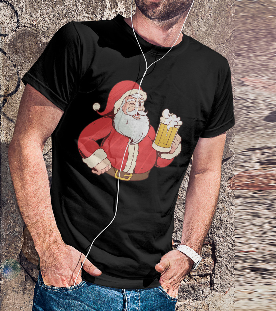 Santa Claus Holding Beer Mug Winking T-Shirt