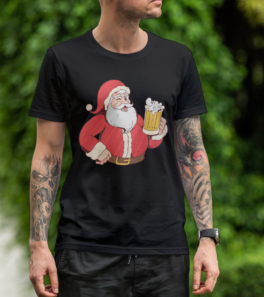 Santa Claus Holding Beer Mug Winking T-Shirt