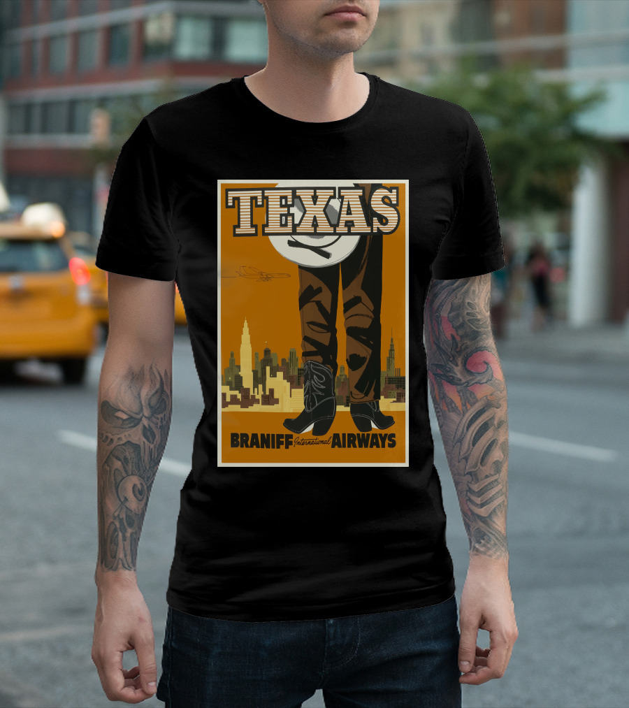 Texas Braniff International Airways Cowboy Skyline T-Shirt