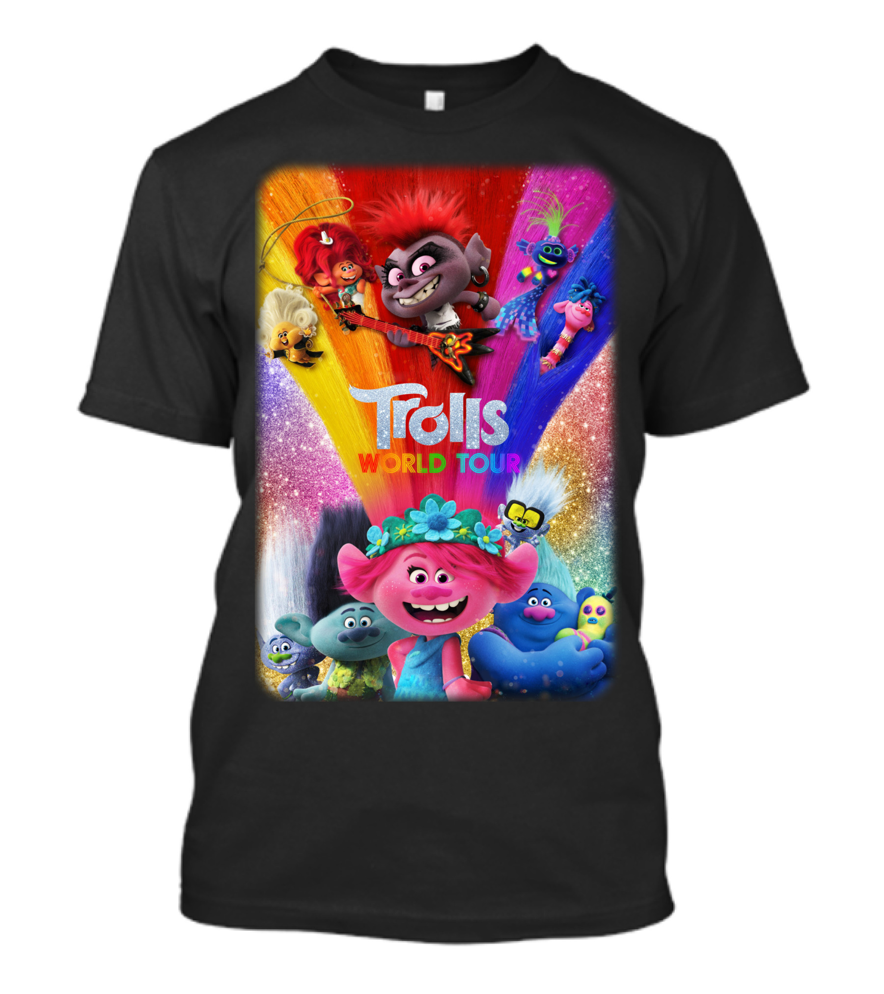 Trolls World Tour Colorful Characters Rainbow Sparkle T-Shirt