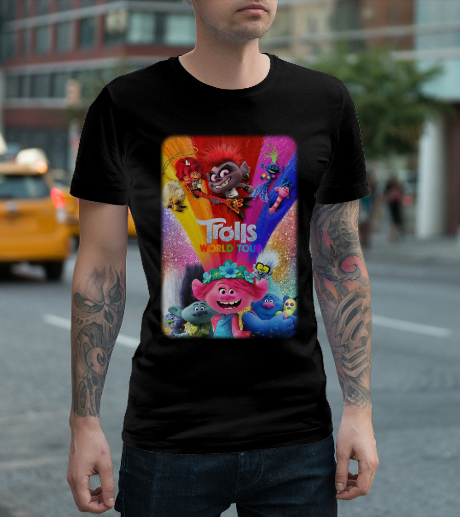 Trolls World Tour Colorful Characters Rainbow Sparkle T-Shirt