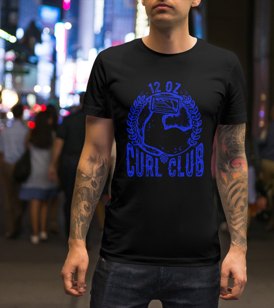 12 Oz Curl Club Beer Can Arm Emblem T-Shirt