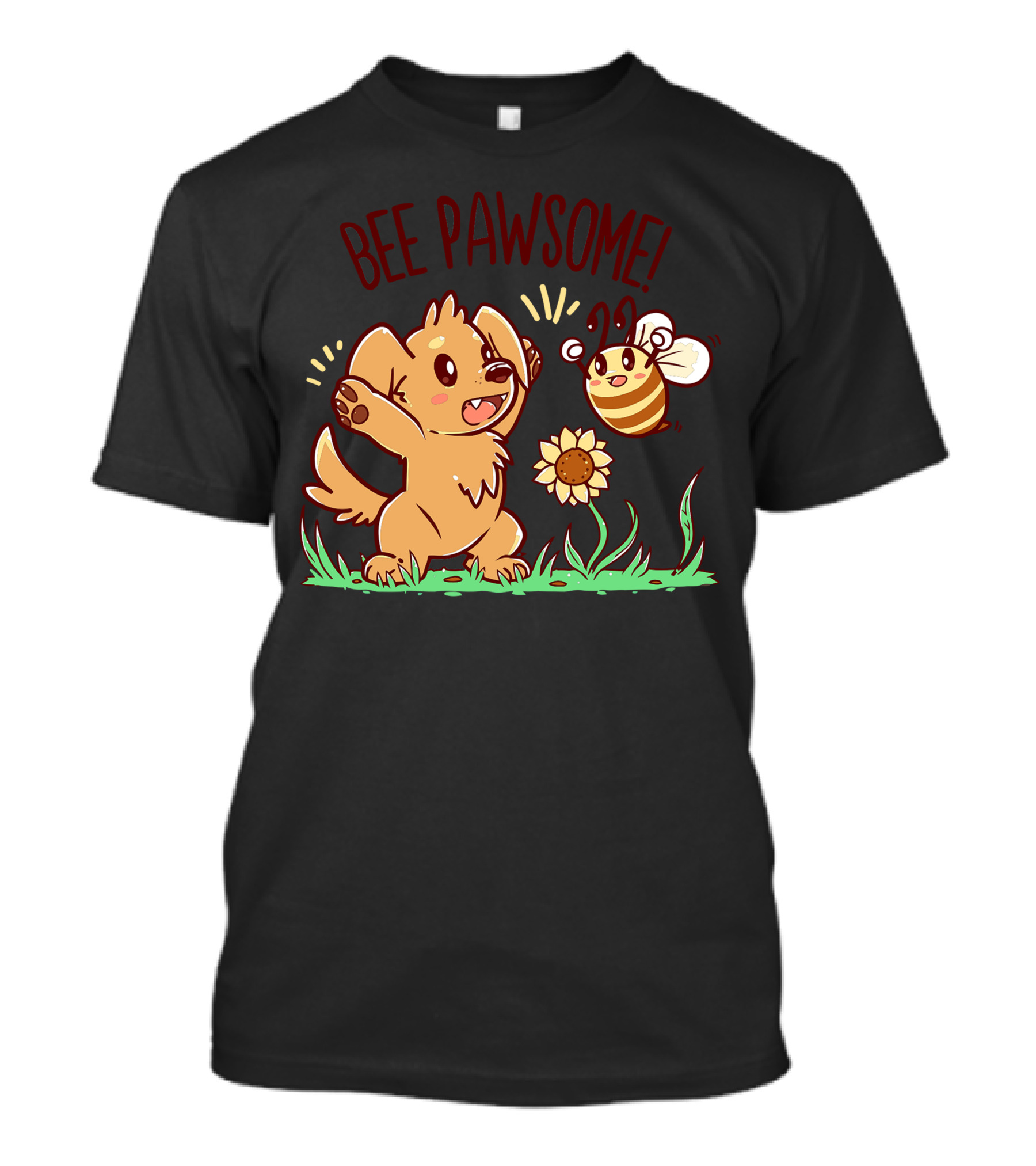 BEE PAWSOME Playful Dog And Happy Bee In Grass With Sunflower T-Shirt