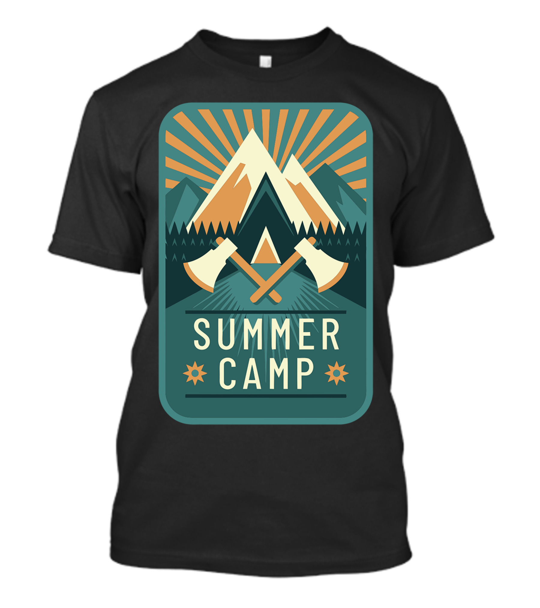 Summer Camp Mountains Adventure Axes Sunburst T-Shirt
