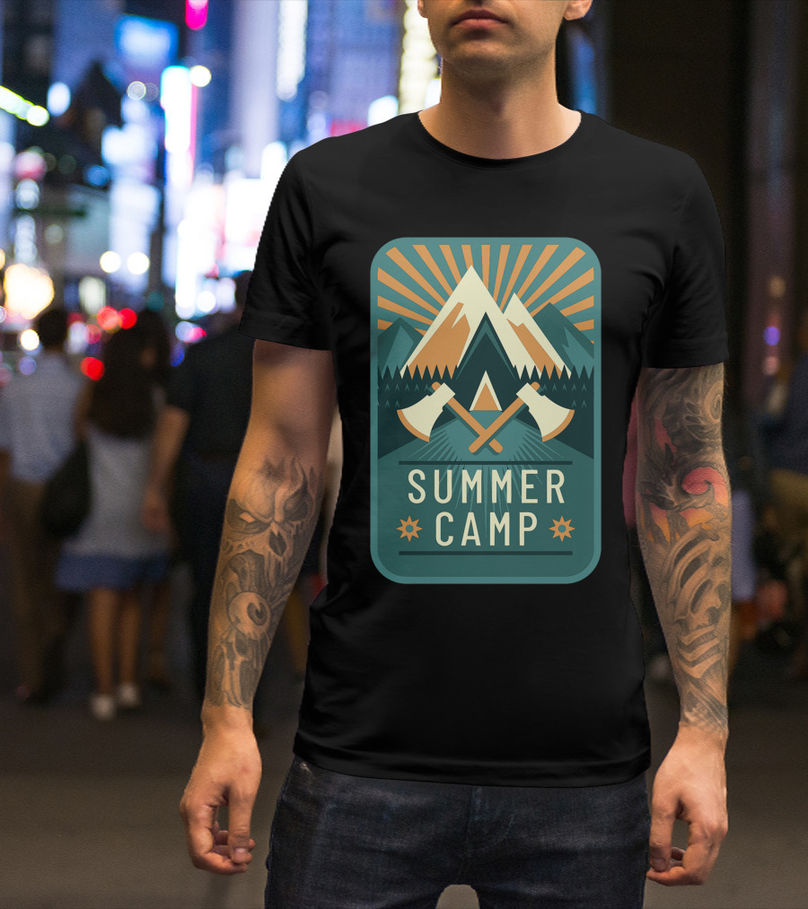 Summer Camp Mountains Adventure Axes Sunburst T-Shirt