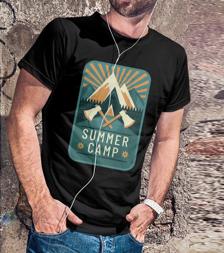 Summer Camp Mountains Adventure Axes Sunburst T-Shirt