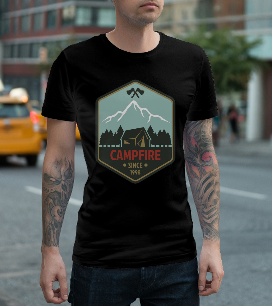 Campfire Since 1998 Camper Badge Mountain Cabin T-Shirt